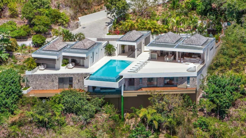 Private villa garden with tropical plants